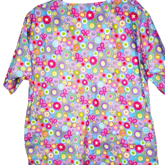 Shana Scrubs Short Sleeve Multi-Colored Scrub Top 812 - Picture 2 of 5